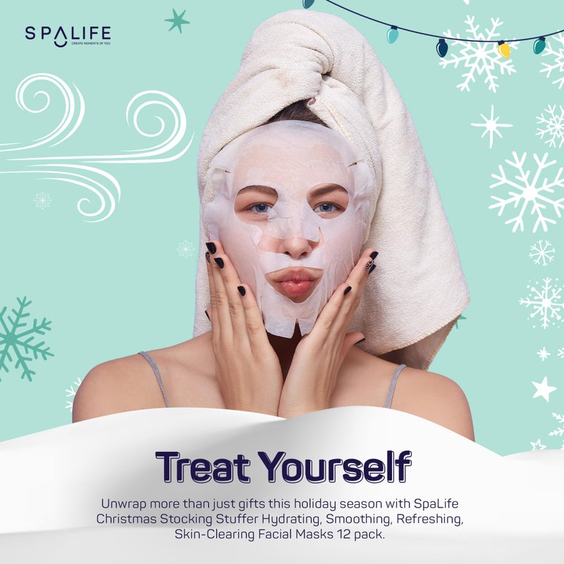 SpaLife Beauty Stocking Stuffers Christmas Face Mask Bundle | Korean Facial Masks | Hydrating, Smoothing, Refreshing and Clarifying Sheet Mask Set | Christmas Stocking Stuffers for Women | 12 Pack - Image 2